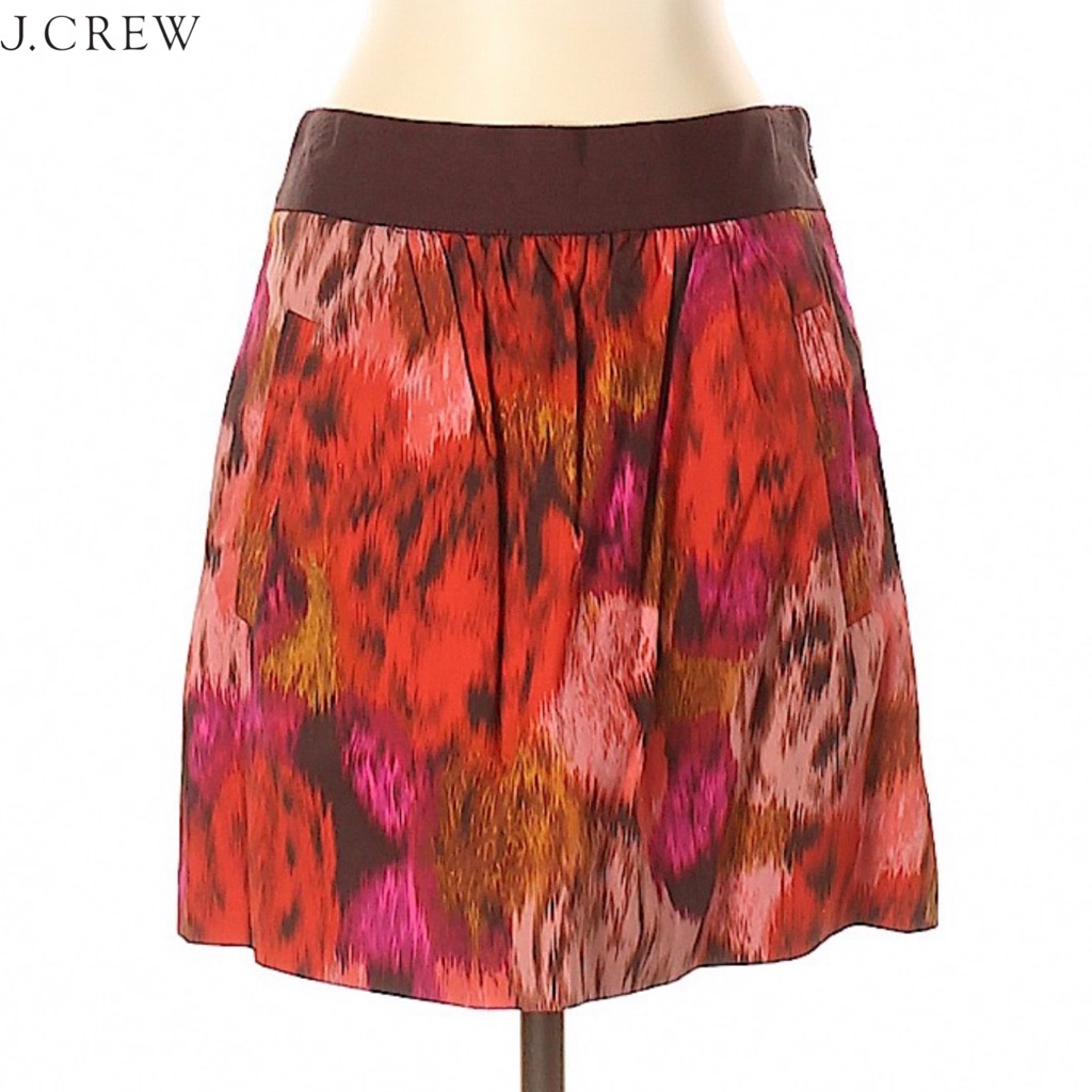 J Crew Red/Pink Watercolor A-Line Skirt